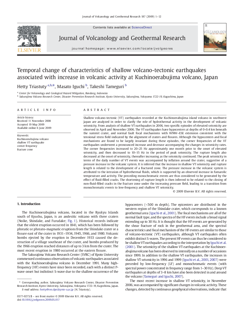 Temporal change of characteristics of shallow volcano-tectonic earthquakes associated with increase in volcanic activity at Kuchinoerabujima volcano, Japan