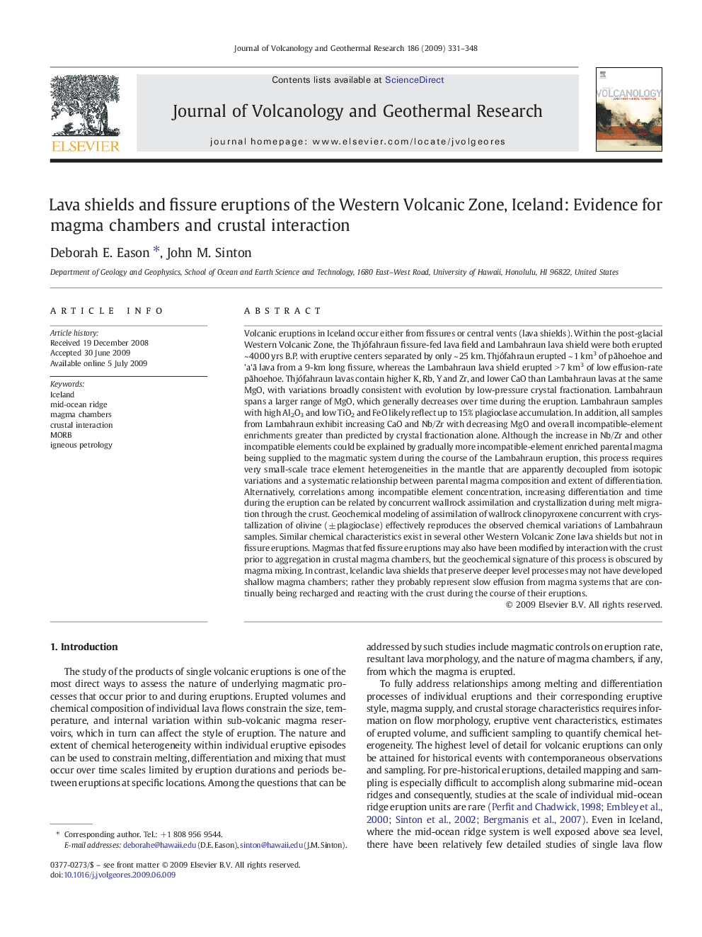 Lava shields and fissure eruptions of the Western Volcanic Zone, Iceland: Evidence for magma chambers and crustal interaction