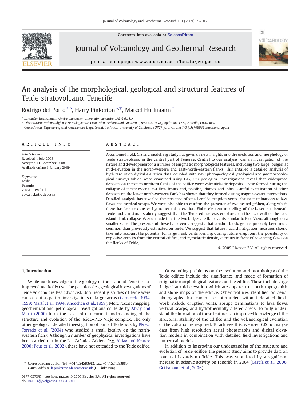 An analysis of the morphological, geological and structural features of Teide stratovolcano, Tenerife