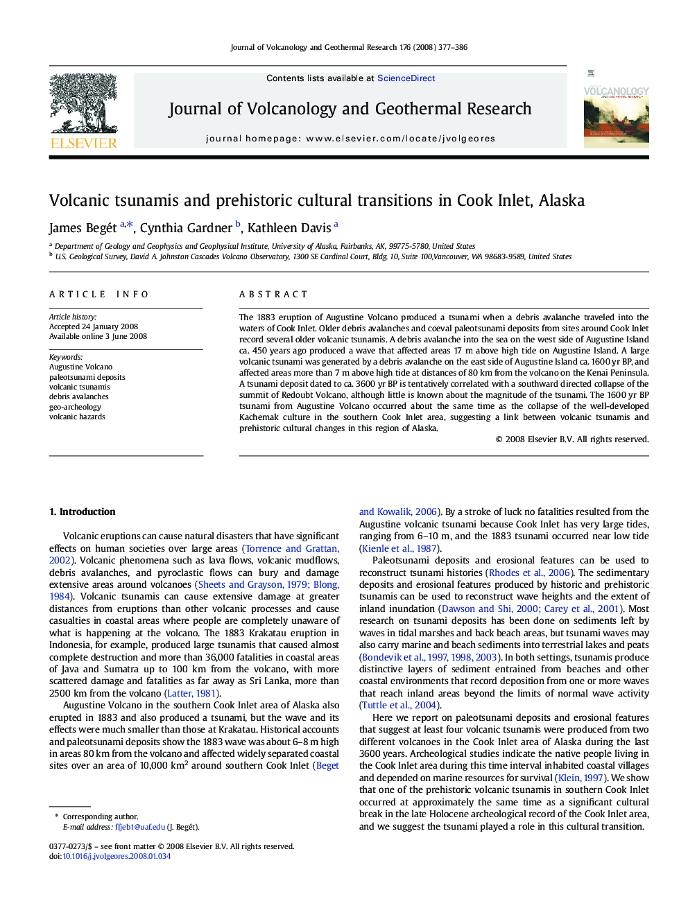 Volcanic tsunamis and prehistoric cultural transitions in Cook Inlet, Alaska