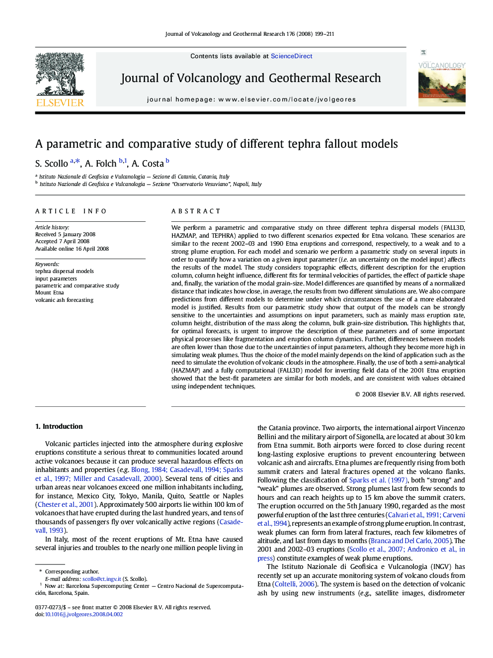 A parametric and comparative study of different tephra fallout models