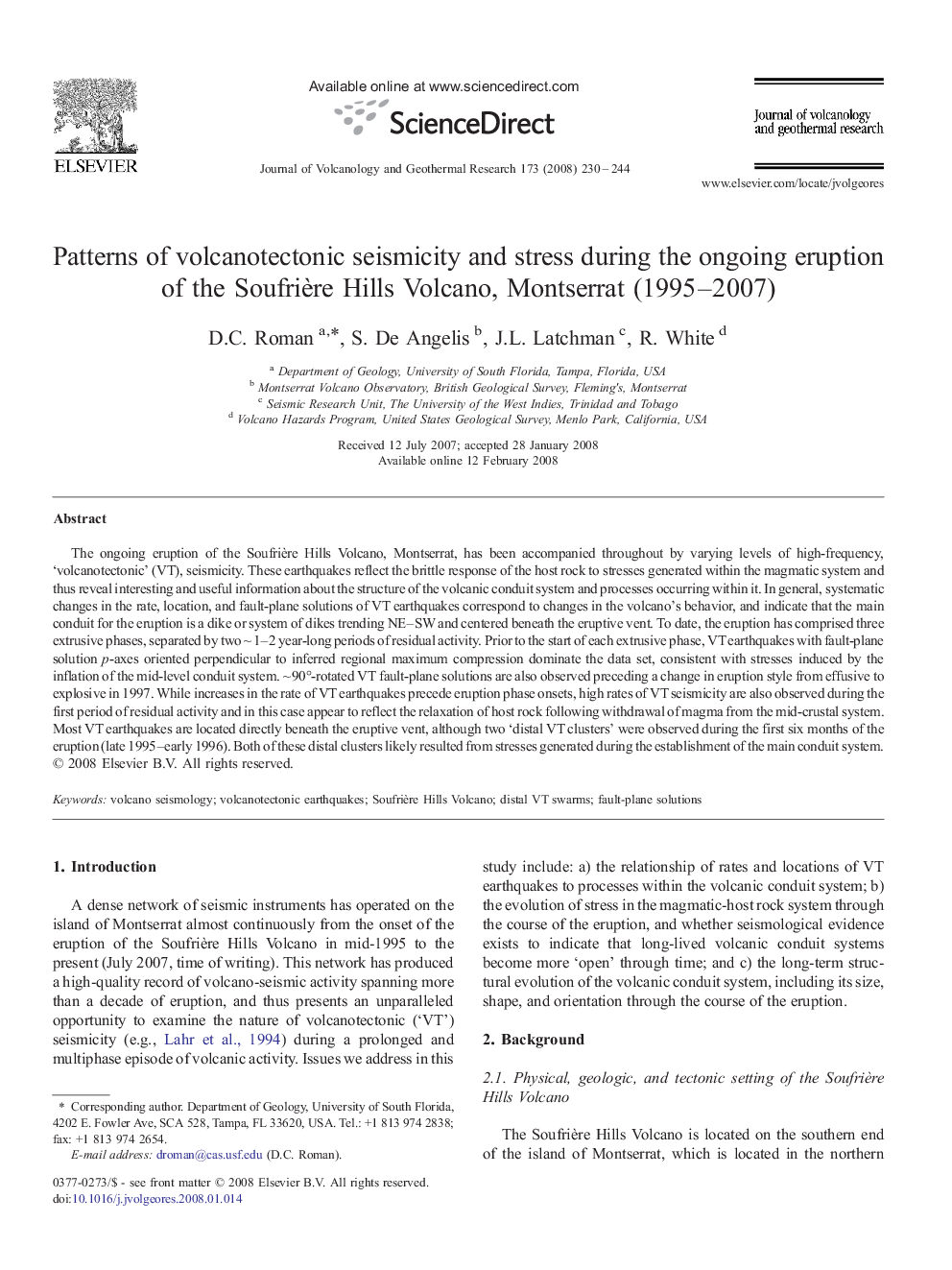 Patterns of volcanotectonic seismicity and stress during the ongoing eruption of the Soufrière Hills Volcano, Montserrat (1995–2007)