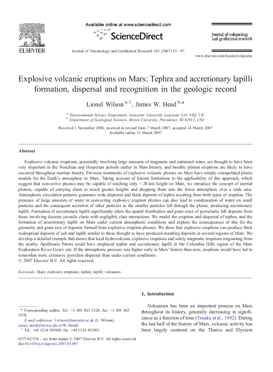 Explosive volcanic eruptions on Mars: Tephra and accretionary lapilli formation, dispersal and recognition in the geologic record