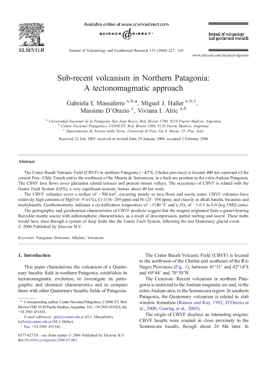 Sub-recent volcanism in Northern Patagonia: A tectonomagmatic approach