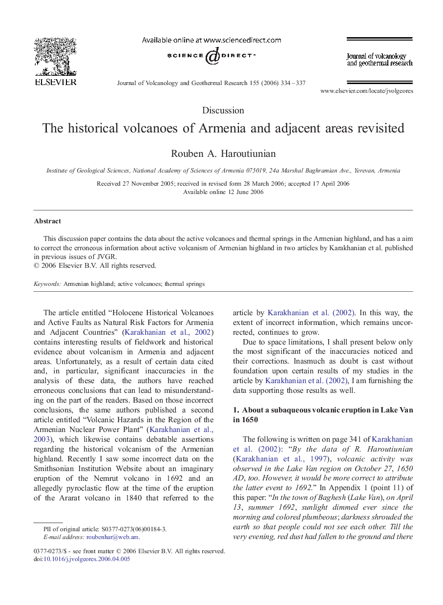 The historical volcanoes of Armenia and adjacent areas revisited