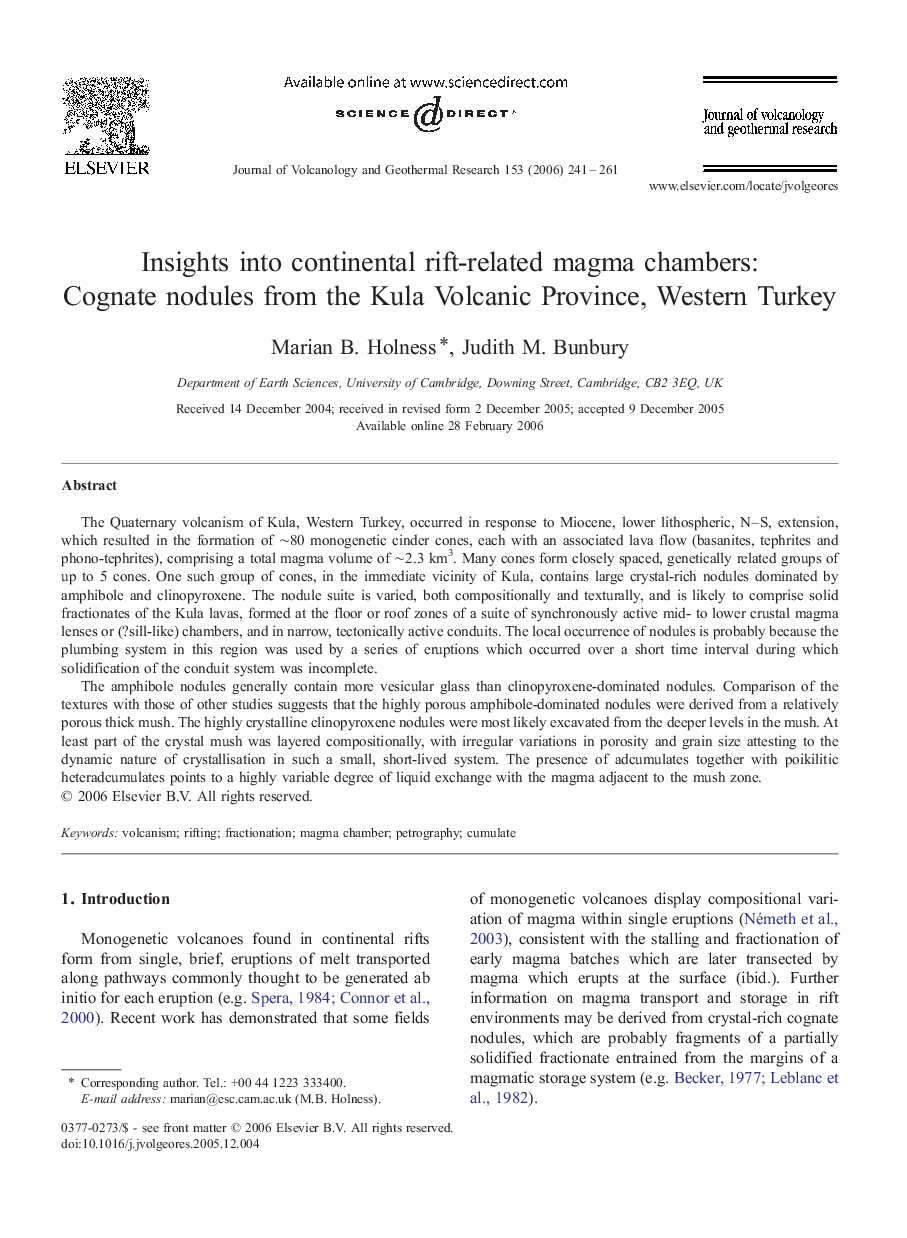 Insights into continental rift-related magma chambers: Cognate nodules from the Kula Volcanic Province, Western Turkey