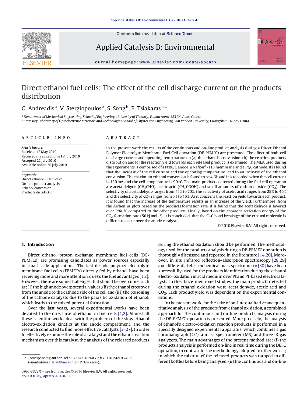 عکس صفحه اول مقاله: Direct ethanol fuel cells: The effect of the cell discharge current on the products distribution Direct ethanol fuel cells: The effect of the cell discharge current on the products distribution