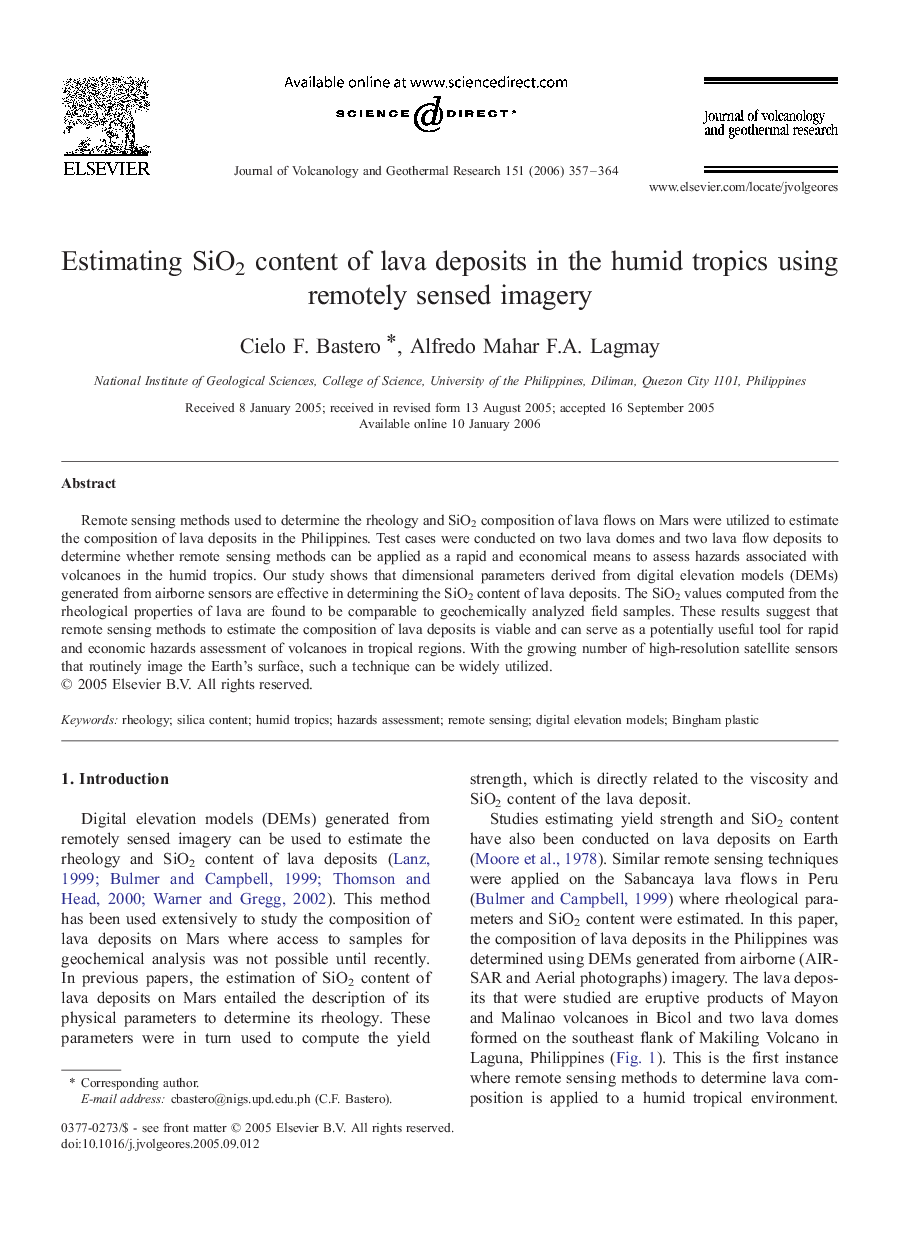 Estimating SiO2 content of lava deposits in the humid tropics using remotely sensed imagery