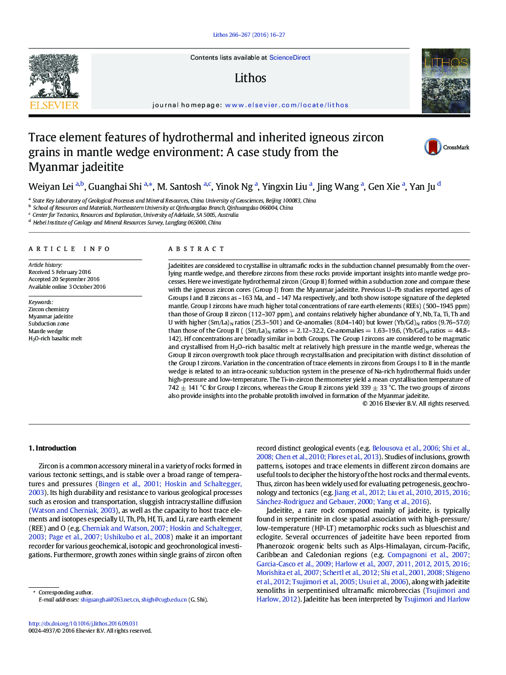 Trace element features of hydrothermal and inherited igneous zircon grains in mantle wedge environment: A case study from the Myanmar jadeitite