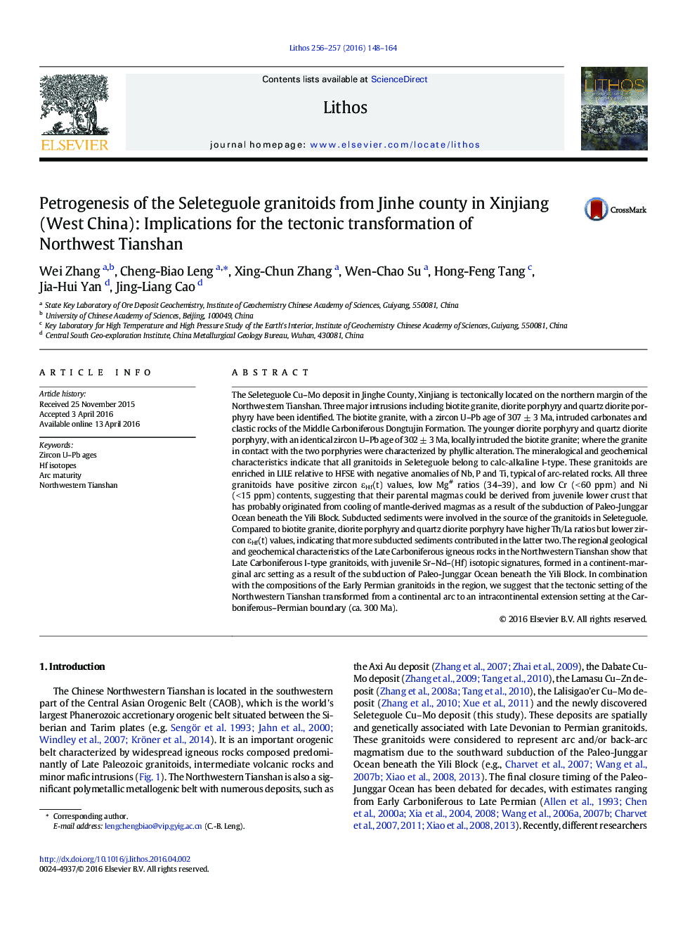 عکس صفحه اول مقاله: Petrogenesis of the Seleteguole granitoids from Jinhe county in Xinjiang (West China): Implications for the tectonic transformation of Northwest Tianshan Petrogenesis of the Seleteguole granitoids from Jinhe county in Xinjiang (West China): Implications for the tectonic transformation of Northwest Tianshan