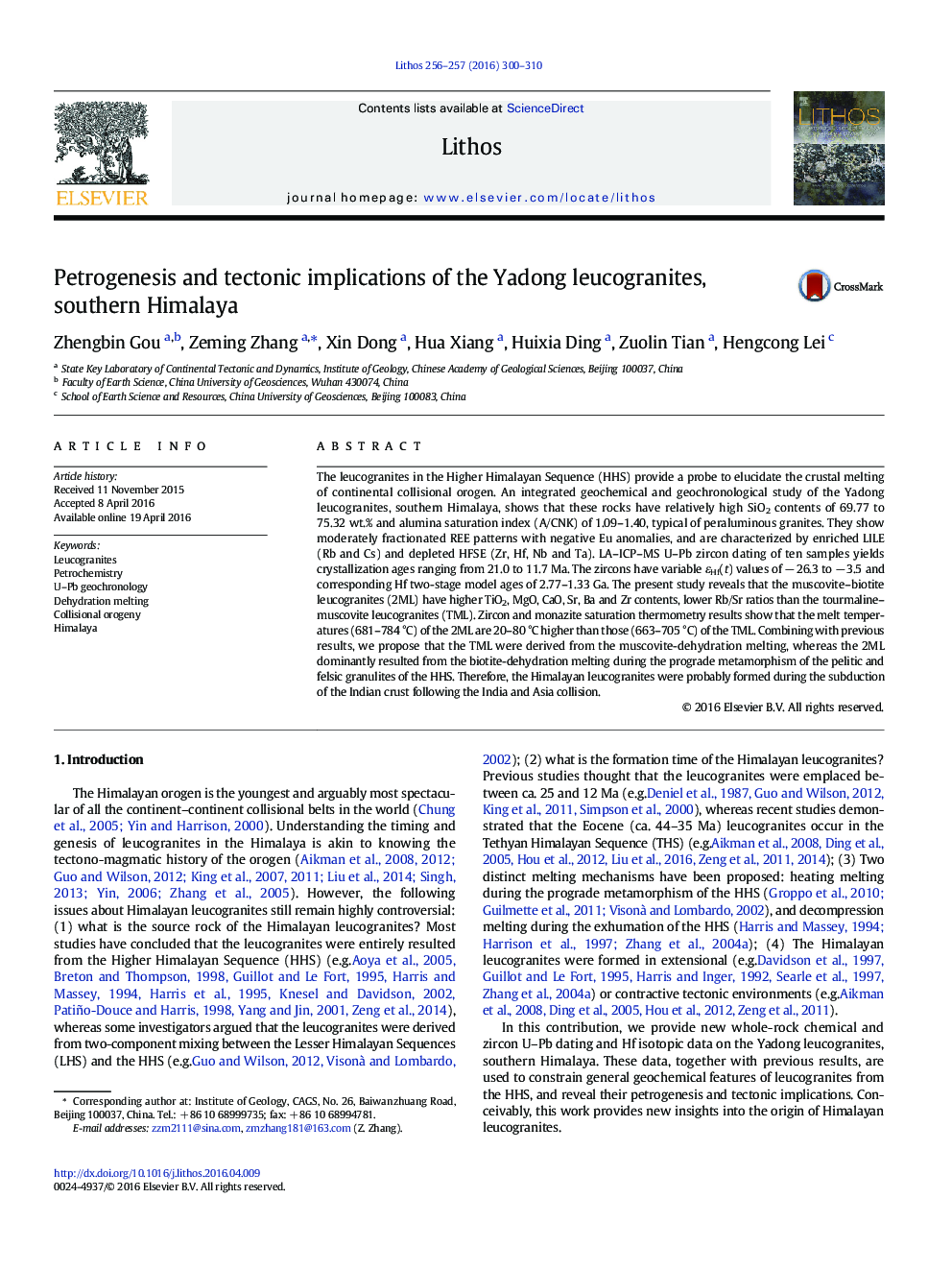 عکس صفحه اول مقاله: Petrogenesis and tectonic implications of the Yadong leucogranites, southern Himalaya Petrogenesis and tectonic implications of the Yadong leucogranites, southern Himalaya