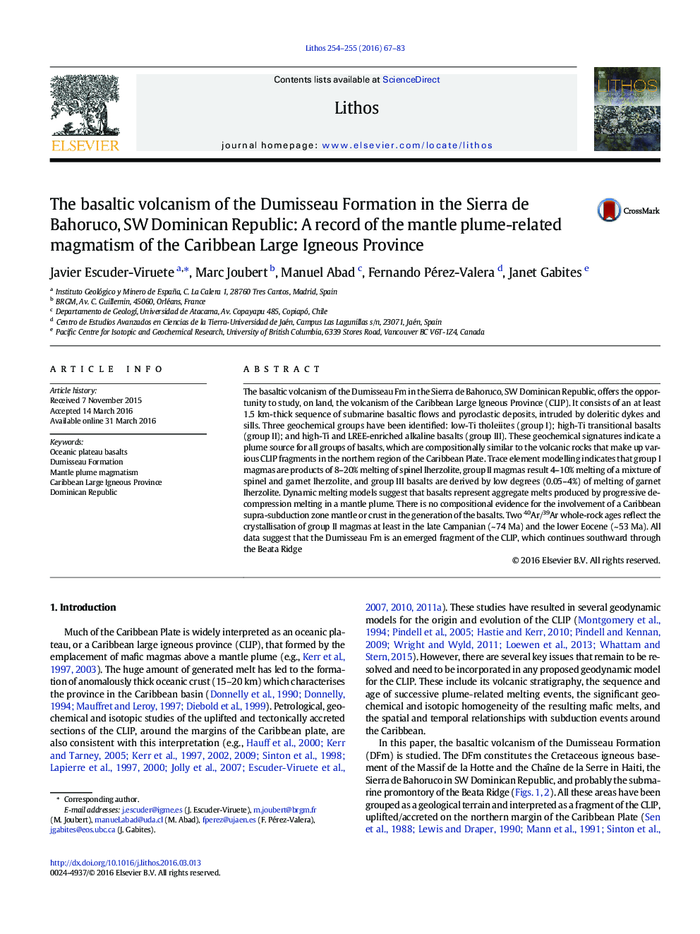 The basaltic volcanism of the Dumisseau Formation in the Sierra de Bahoruco, SW Dominican Republic: A record of the mantle plume-related magmatism of the Caribbean Large Igneous Province