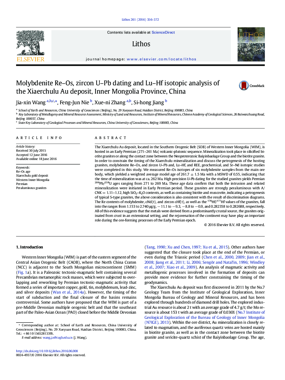 Molybdenite Re–Os, zircon U–Pb dating and Lu–Hf isotopic analysis of the Xiaerchulu Au deposit, Inner Mongolia Province, China