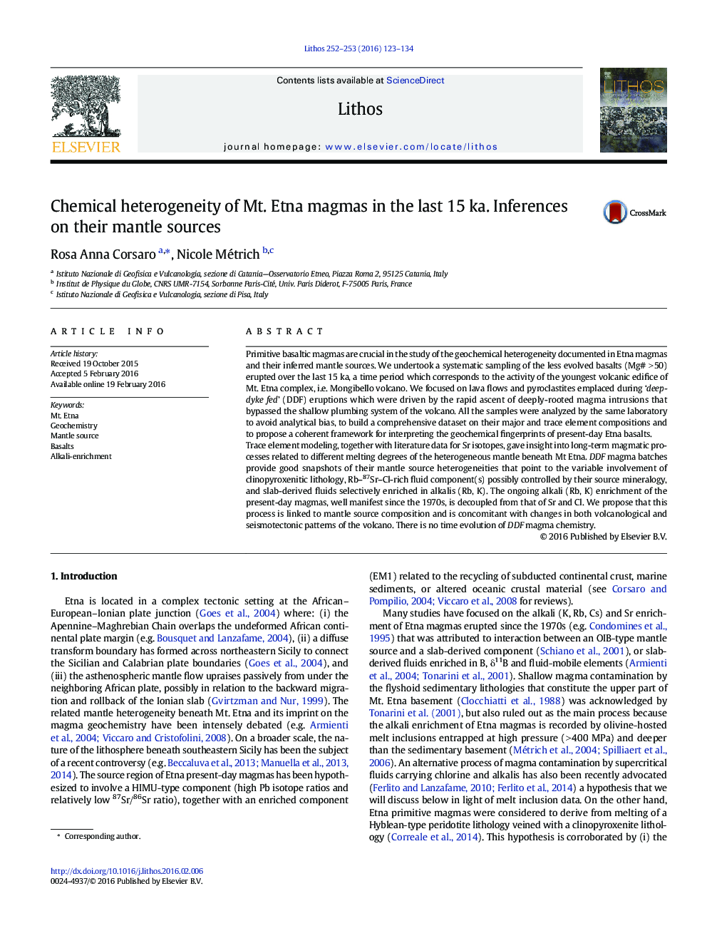 Chemical heterogeneity of Mt. Etna magmas in the last 15 ka. Inferences on their mantle sources