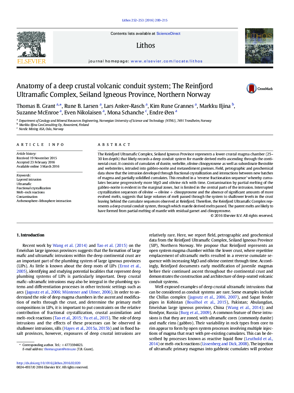 Anatomy of a deep crustal volcanic conduit system; The Reinfjord Ultramafic Complex, Seiland Igneous Province, Northern Norway