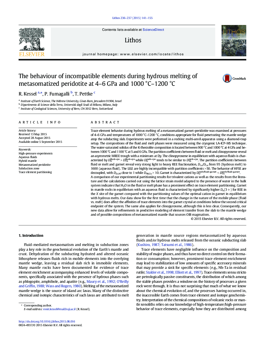 The behaviour of incompatible elements during hydrous melting of metasomatized peridotite at 4–6 GPa and 1000 °C–1200 °C