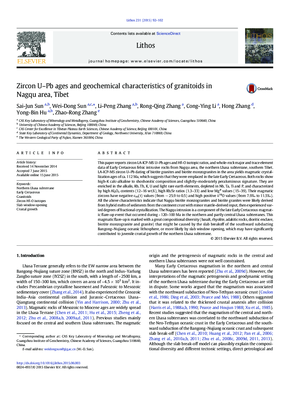 Zircon U–Pb ages and geochemical characteristics of granitoids in Nagqu area, Tibet
