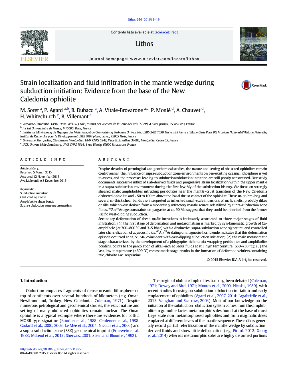 Strain localization and fluid infiltration in the mantle wedge during subduction initiation: Evidence from the base of the New Caledonia ophiolite