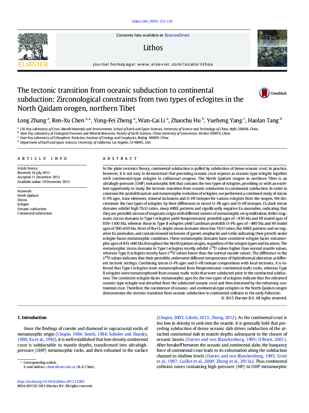 The tectonic transition from oceanic subduction to continental subduction: Zirconological constraints from two types of eclogites in the North Qaidam orogen, northern Tibet