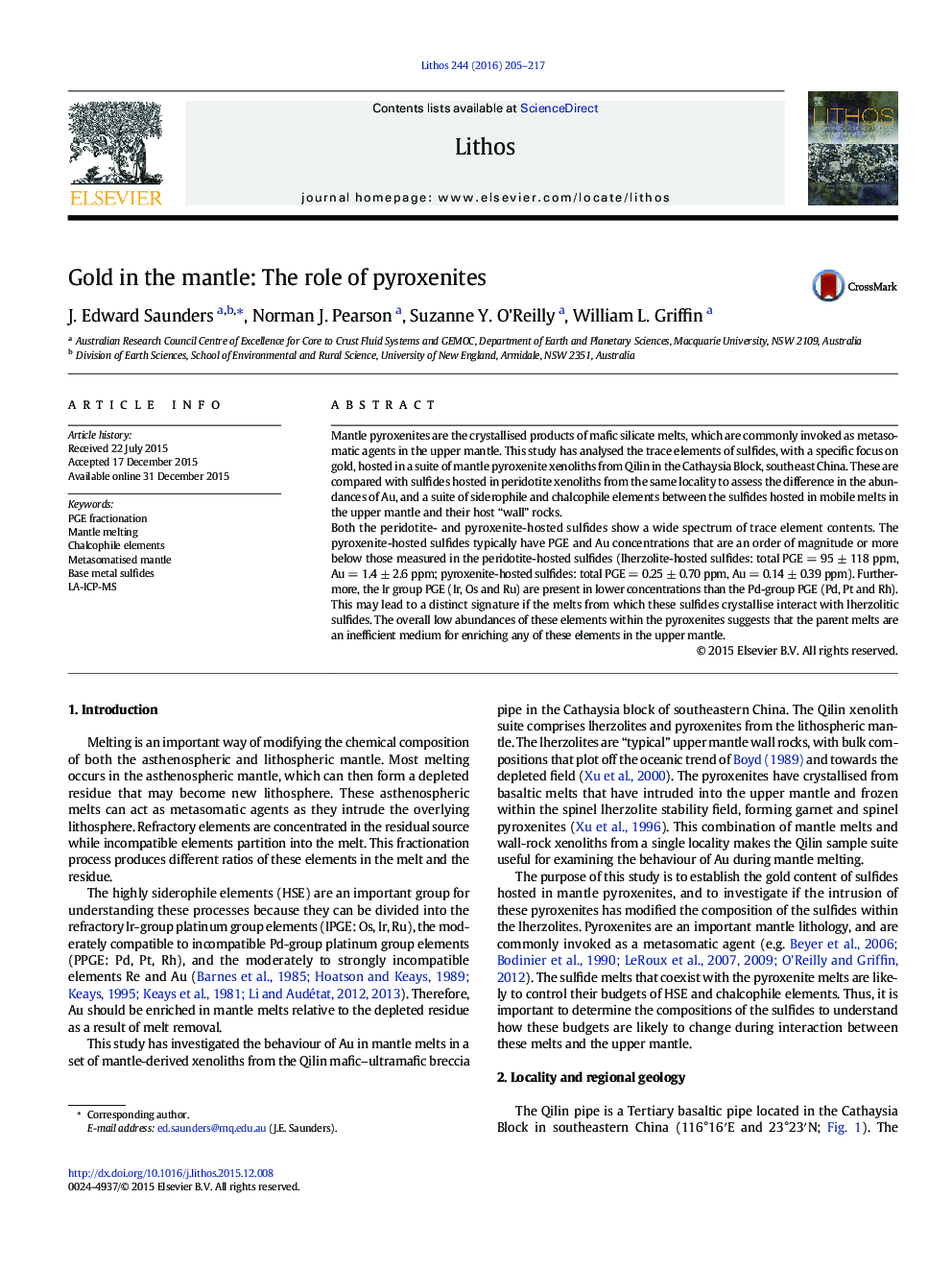 Gold in the mantle: The role of pyroxenites