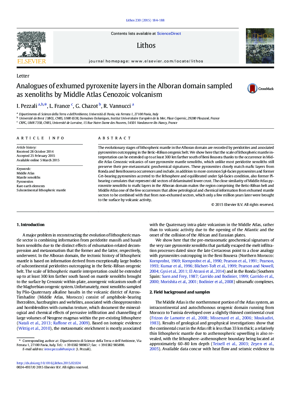 Analogues of exhumed pyroxenite layers in the Alboran domain sampled as xenoliths by Middle Atlas Cenozoic volcanism