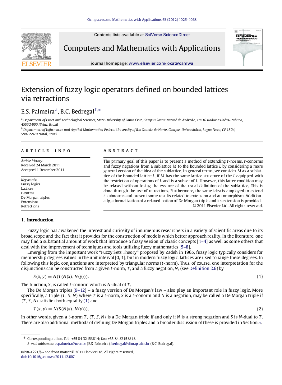 Extension of fuzzy logic operators defined on bounded lattices via retractions