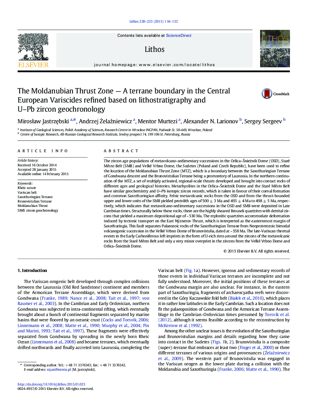 The Moldanubian Thrust Zone — A terrane boundary in the Central European Variscides refined based on lithostratigraphy and U–Pb zircon geochronology