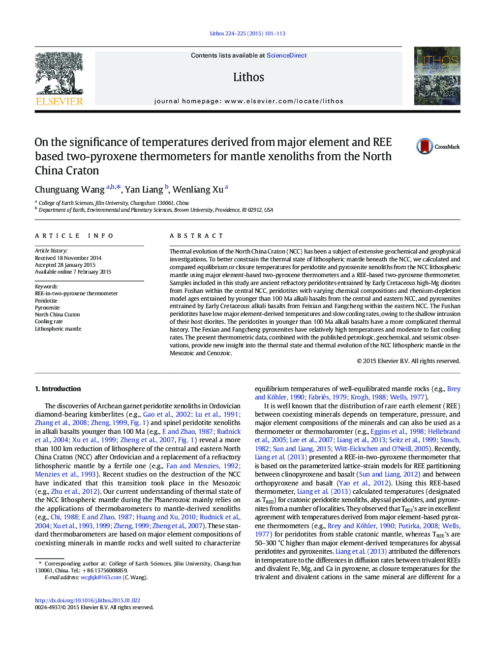 عکس صفحه اول مقاله: On the significance of temperatures derived from major element and REE based two-pyroxene thermometers for mantle xenoliths from the North China Craton On the significance of temperatures derived from major element and REE based two-pyroxene thermometers for mantle xenoliths from the North China Craton