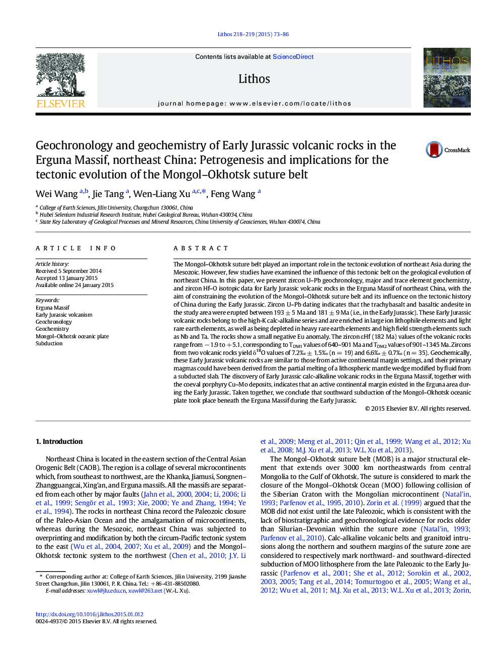 Geochronology and geochemistry of Early Jurassic volcanic rocks in the Erguna Massif, northeast China: Petrogenesis and implications for the tectonic evolution of the Mongol–Okhotsk suture belt