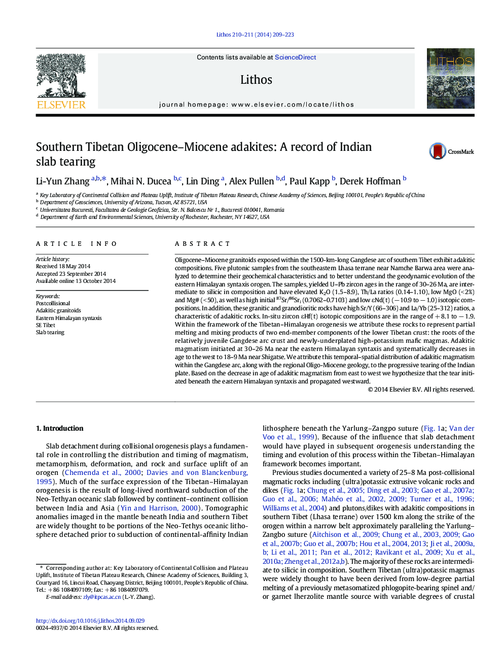 Southern Tibetan Oligocene–Miocene adakites: A record of Indian slab tearing