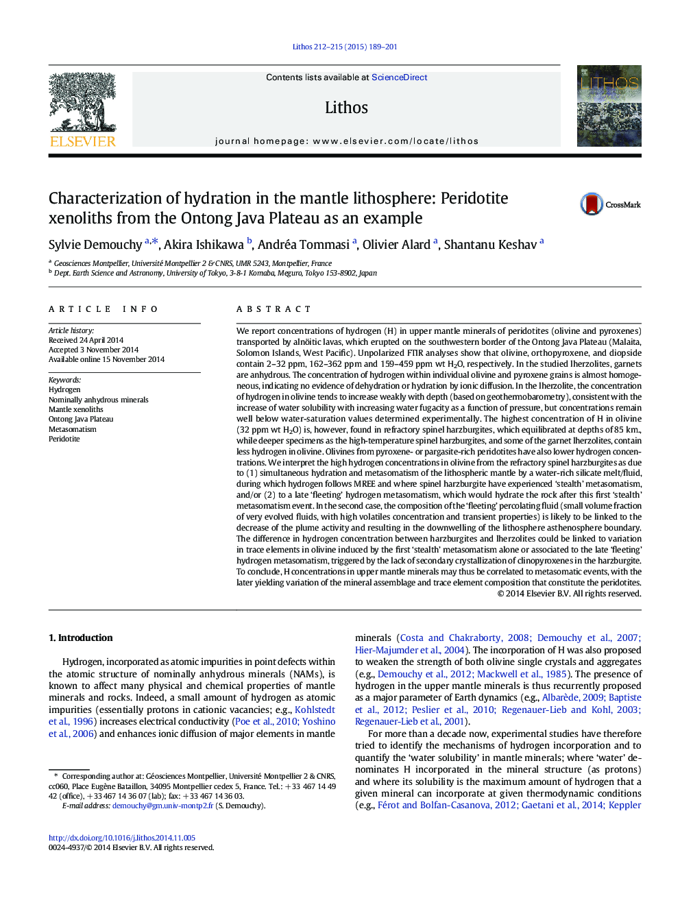 Characterization of hydration in the mantle lithosphere: Peridotite xenoliths from the Ontong Java Plateau as an example