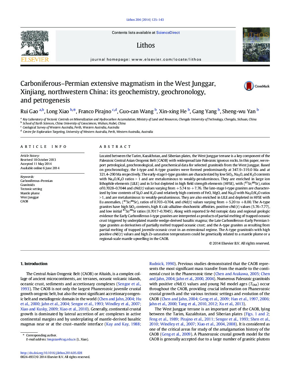 Carboniferous–Permian extensive magmatism in the West Junggar, Xinjiang, northwestern China: its geochemistry, geochronology, and petrogenesis