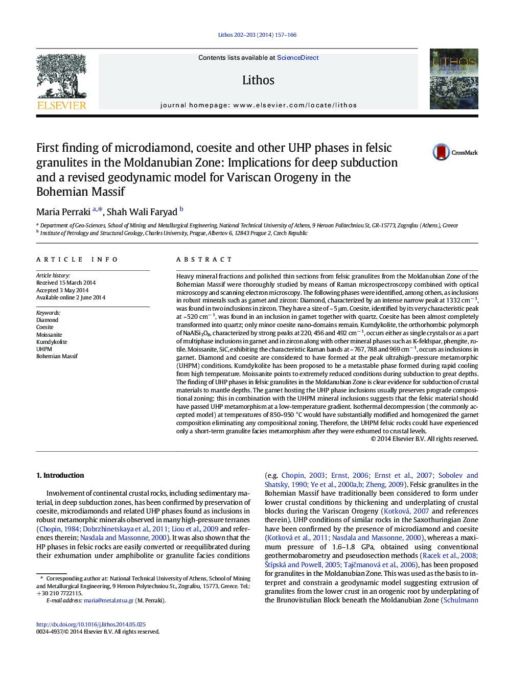 First finding of microdiamond, coesite and other UHP phases in felsic granulites in the Moldanubian Zone: Implications for deep subduction and a revised geodynamic model for Variscan Orogeny in the Bohemian Massif