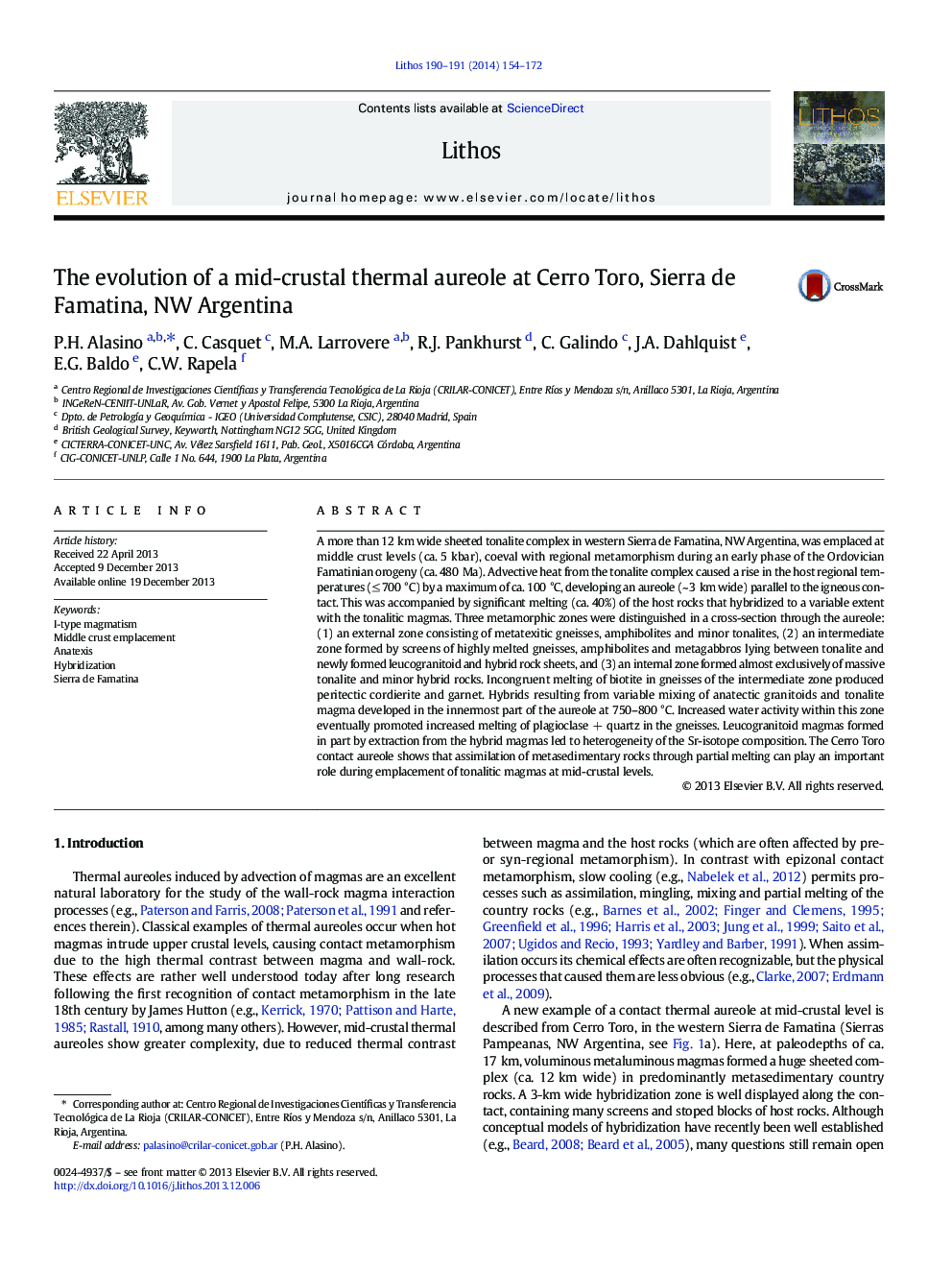 The evolution of a mid-crustal thermal aureole at Cerro Toro, Sierra de Famatina, NW Argentina