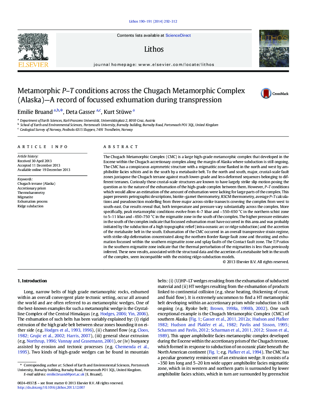 Metamorphic P–T conditions across the Chugach Metamorphic Complex (Alaska)—A record of focussed exhumation during transpression