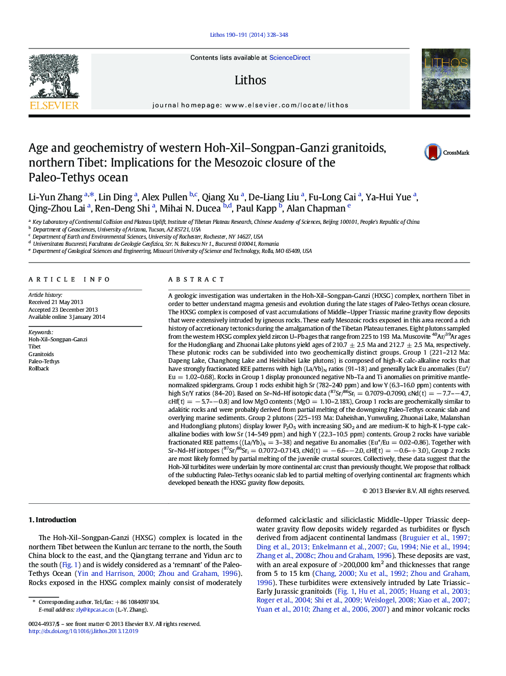 Age and geochemistry of western Hoh-Xil–Songpan-Ganzi granitoids, northern Tibet: Implications for the Mesozoic closure of the Paleo-Tethys ocean