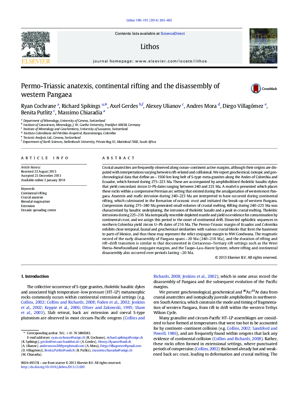 Permo-Triassic anatexis, continental rifting and the disassembly of western Pangaea