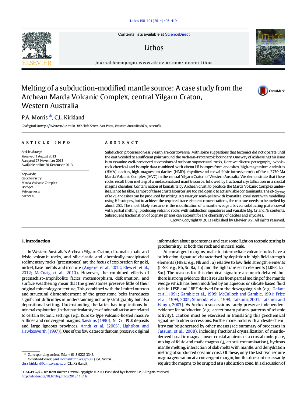 ذوب شدن یک منبع انحناء اصلاح شده فرابنفش: مطالعه موردی از مجتمع آتشفشانی آرچین موردا، مرکزی ییلگرن کراتون، استرالیای غربی 