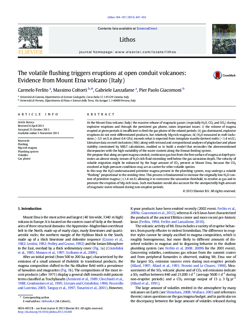 The volatile flushing triggers eruptions at open conduit volcanoes: Evidence from Mount Etna volcano (Italy)