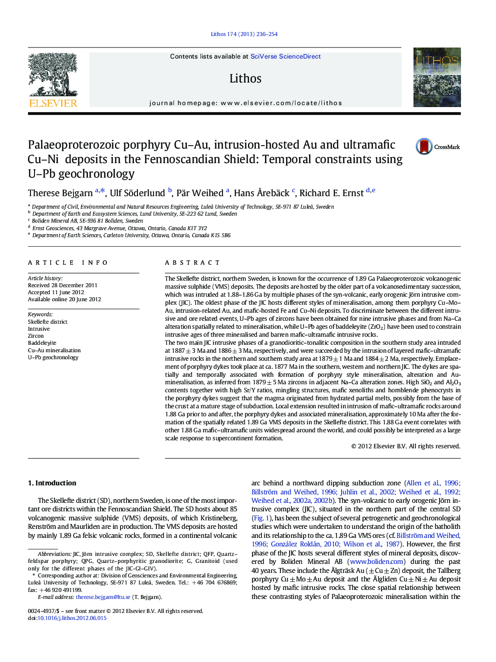 Palaeoproterozoic porphyry Cu–Au, intrusion-hosted Au and ultramafic Cu–Ni deposits in the Fennoscandian Shield: Temporal constraints using U–Pb geochronology