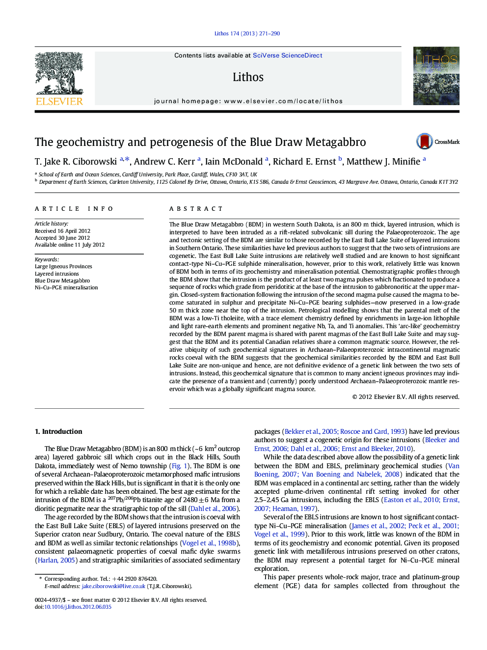 The geochemistry and petrogenesis of the Blue Draw Metagabbro