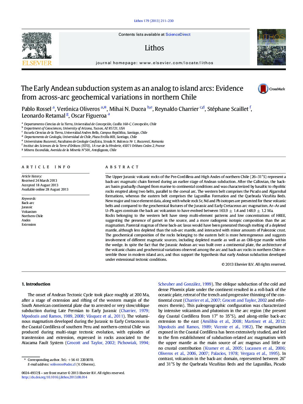 The Early Andean subduction system as an analog to island arcs: Evidence from across-arc geochemical variations in northern Chile