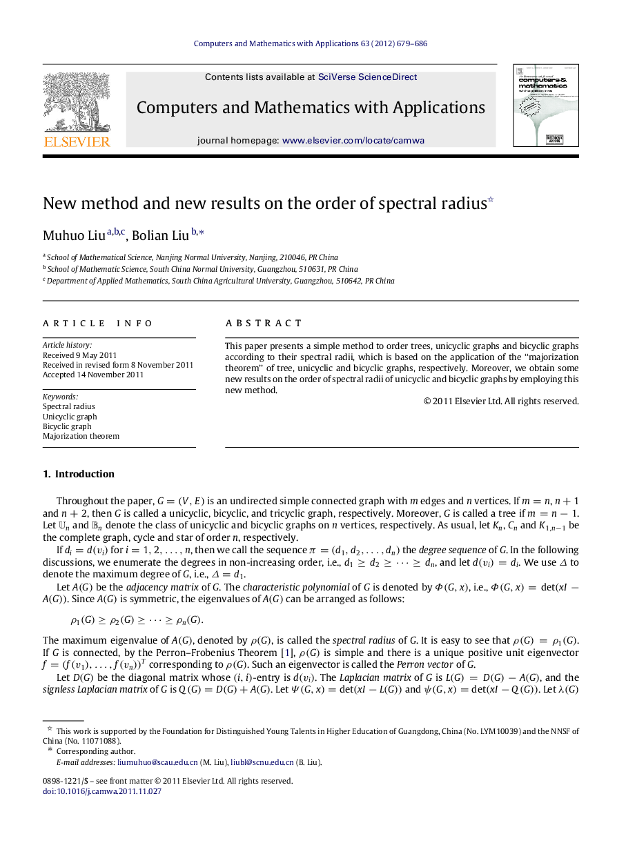 New method and new results on the order of spectral radius 