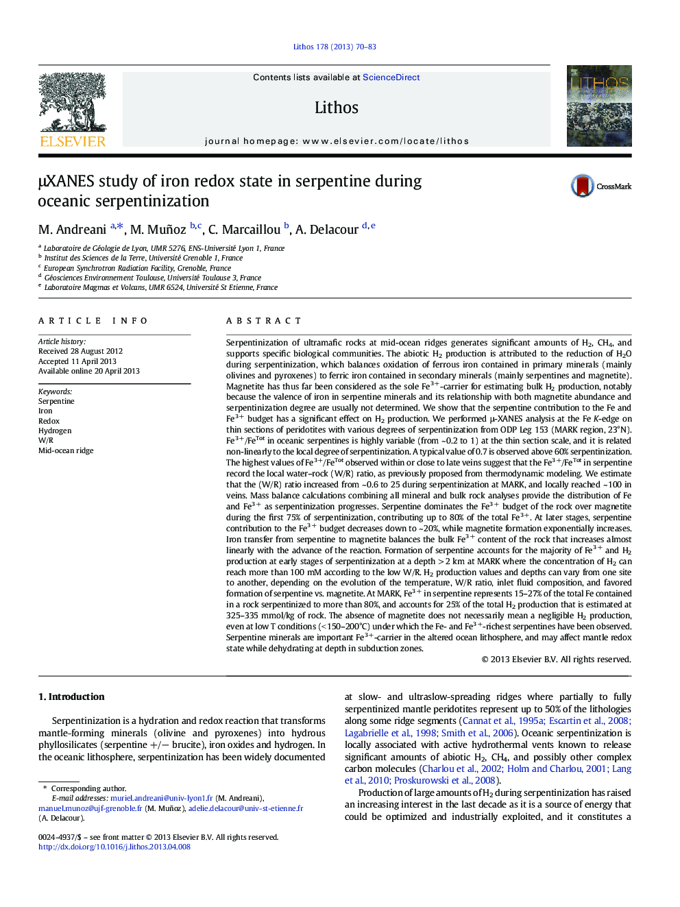 μXANES study of iron redox state in serpentine during oceanic serpentinization