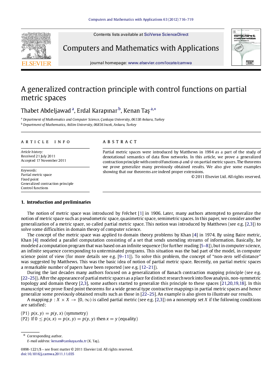 A generalized contraction principle with control functions on partial metric spaces