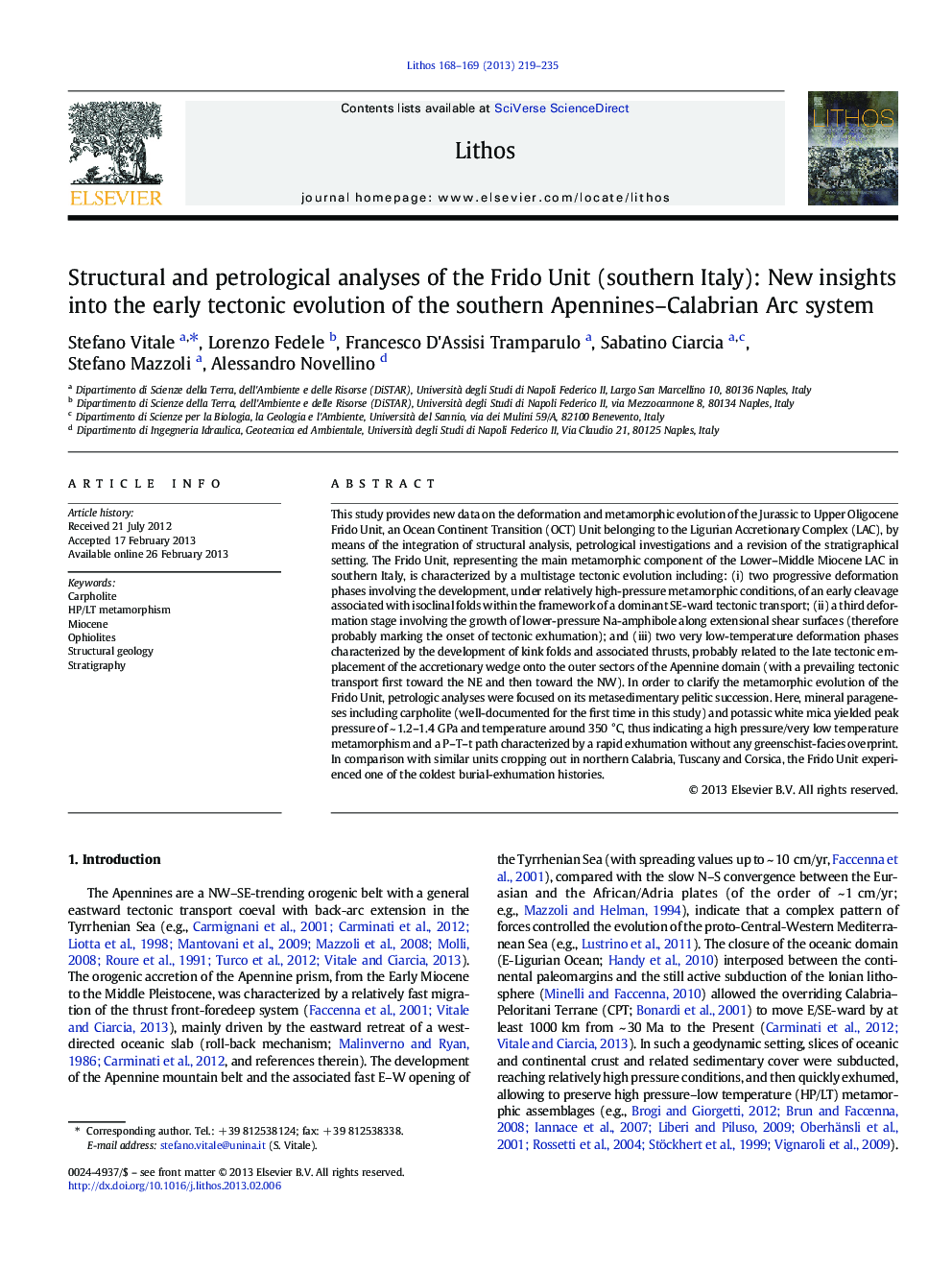 تجزیه و تحلیل ساختاری و سنگ شناسی واحد فروودو (جنوب ایتالیا): بینش جدید در مورد تکامل اولیه تکتونیکی در جنوب آپنینا 