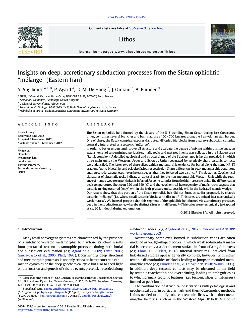 Insights on deep, accretionary subduction processes from the Sistan ophiolitic “mélange” (Eastern Iran)