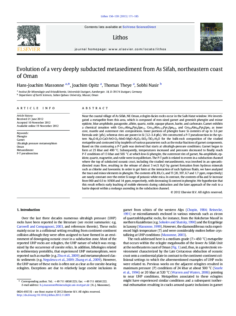 Evolution of a very deeply subducted metasediment from As Sifah, northeastern coast of Oman