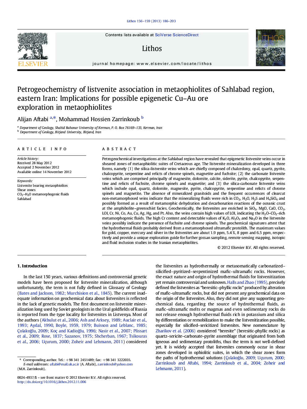 Petrogeochemistry of listvenite association in metaophiolites of Sahlabad region, eastern Iran: Implications for possible epigenetic Cu–Au ore exploration in metaophiolites