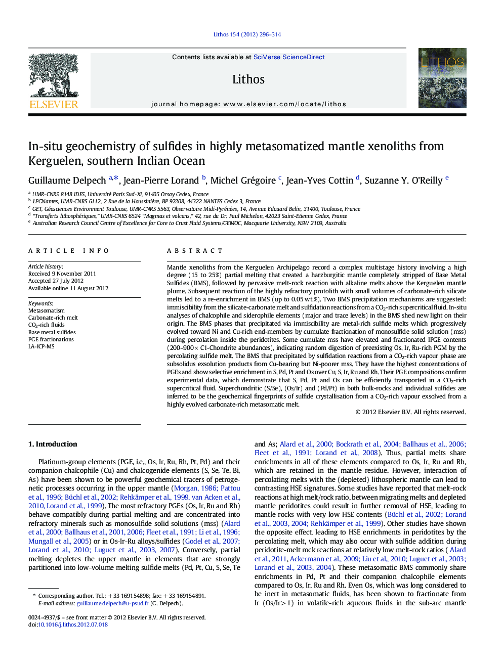 In-situ geochemistry of sulfides in highly metasomatized mantle xenoliths from Kerguelen, southern Indian Ocean